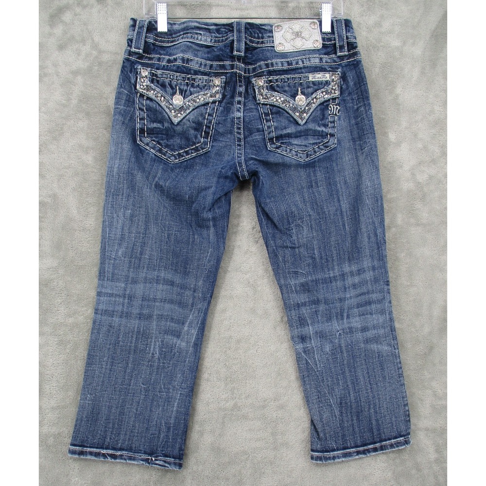 Miss Me Jeans Womens Size 28 Mid Rise Easy Crop Rhinestone Dark Wash Stretch Y2K